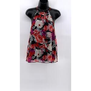 DYNAMITE Women's Black-Pink Floral Halter Sheer Top SZ S